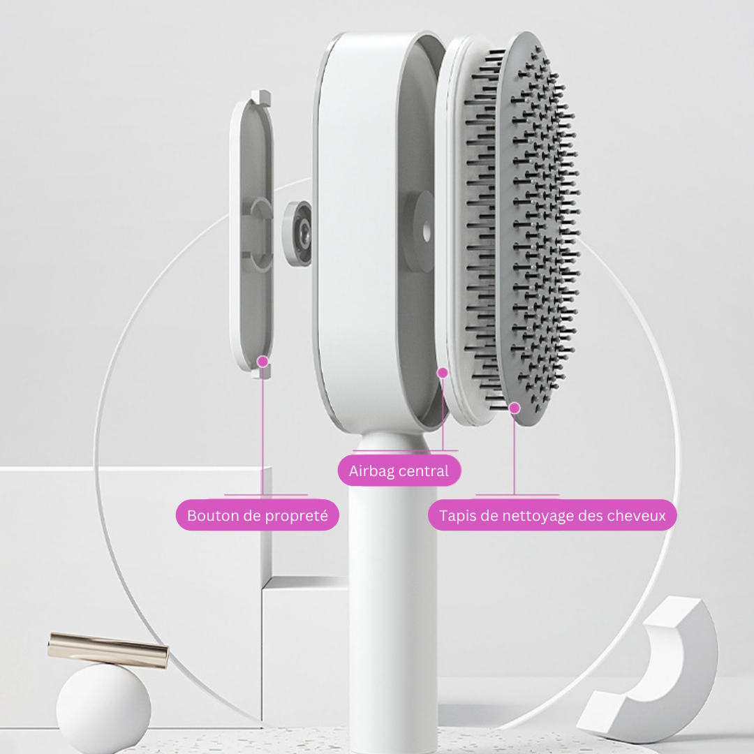 AMELIA™ – Self-Cleaning Hairbrush That Untangles in Seconds · One Click, Always Clean