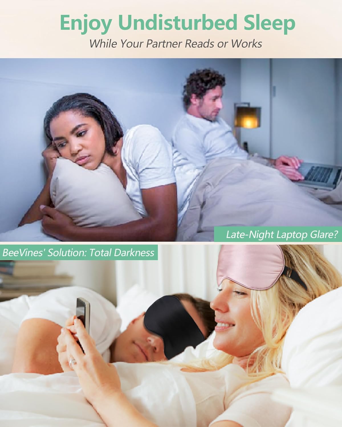 Πλήρης Μαύρη Μάσκα Ύπνου 100% Μουλμπέρρυ Μετάξι, Ρυθμιζόμενο Σετ